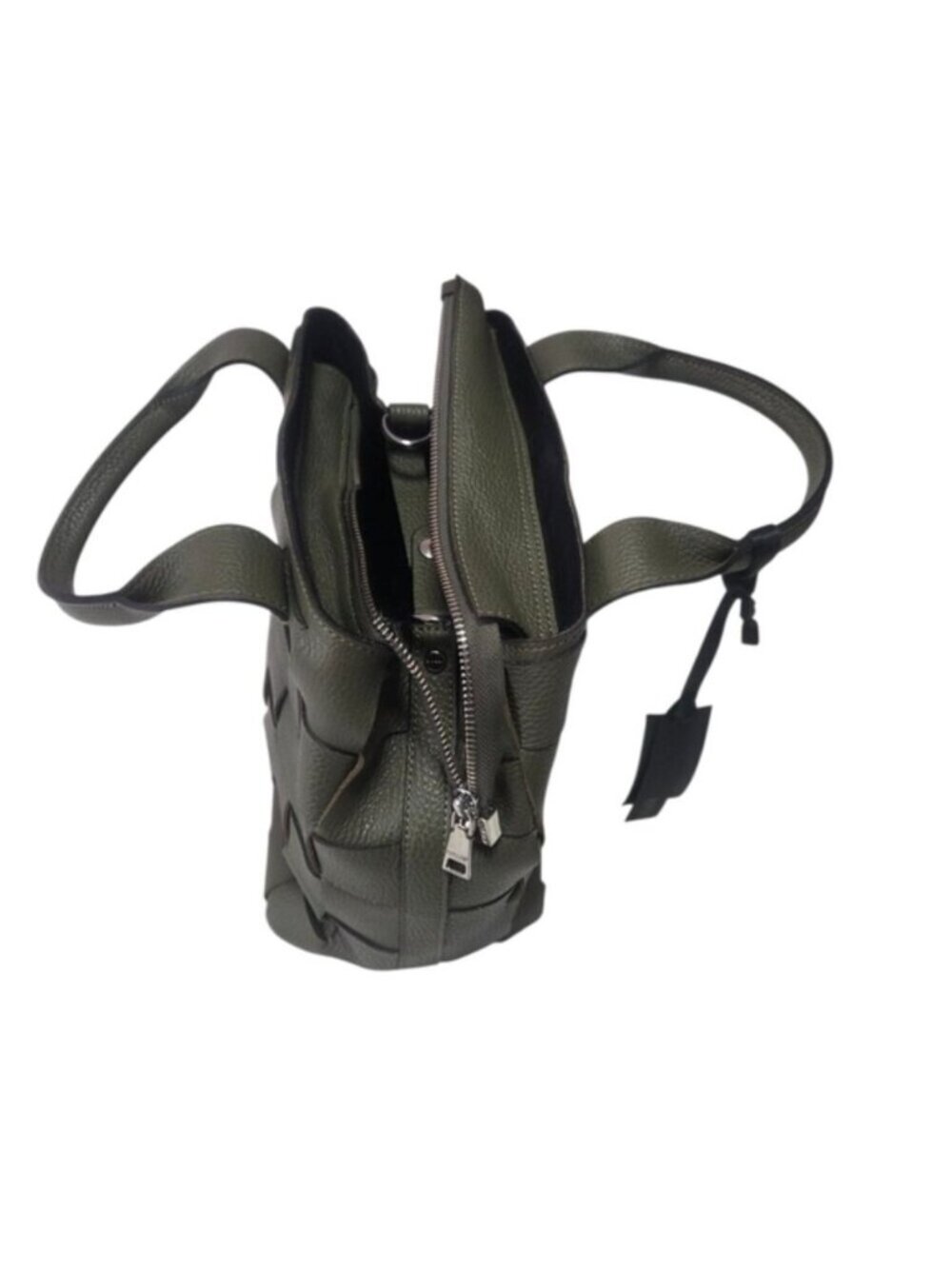 Authentic Ripani Green Woven Leather Shoulder Bag with Adjustable Strap